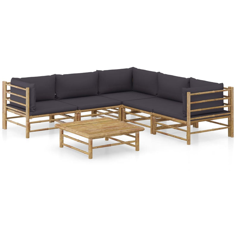 6 Piece Garden Lounge Set with Dark Grey Cushions Bamboo Payday Deals
