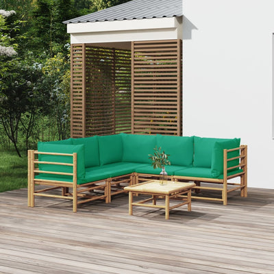 6 Piece Garden Lounge Set with Green Cushions  Bamboo Payday Deals