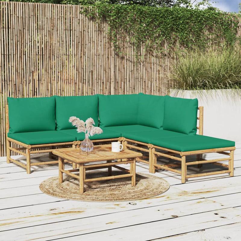 6 Piece Garden Lounge Set with Green Cushions  Bamboo Payday Deals