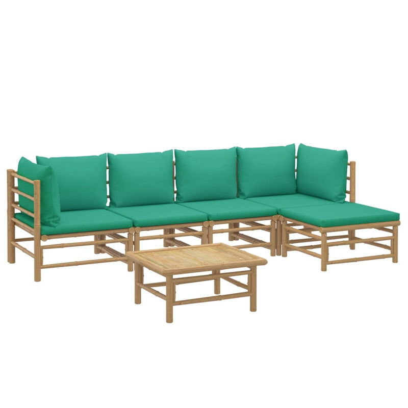 6 Piece Garden Lounge Set with Green Cushions  Bamboo Payday Deals