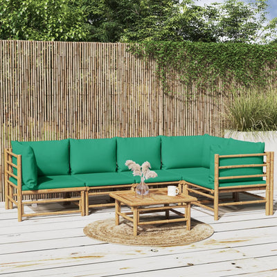 6 Piece Garden Lounge Set with Green Cushions  Bamboo Payday Deals