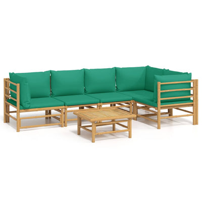 6 Piece Garden Lounge Set with Green Cushions  Bamboo Payday Deals