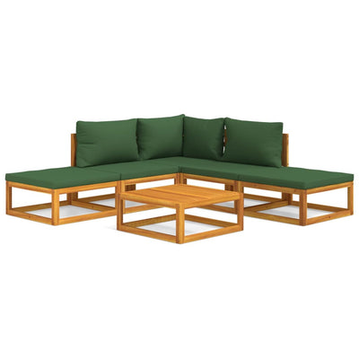 6 Piece Garden Lounge Set with Green Cushions Solid Wood Payday Deals