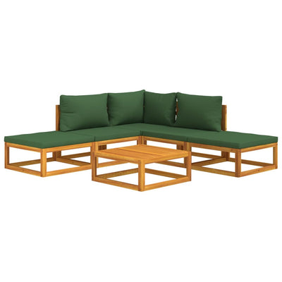 6 Piece Garden Lounge Set with Green Cushions Solid Wood Payday Deals