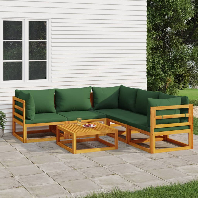 6 Piece Garden Lounge Set with Green Cushions Solid Wood Payday Deals