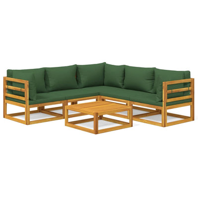 6 Piece Garden Lounge Set with Green Cushions Solid Wood Payday Deals