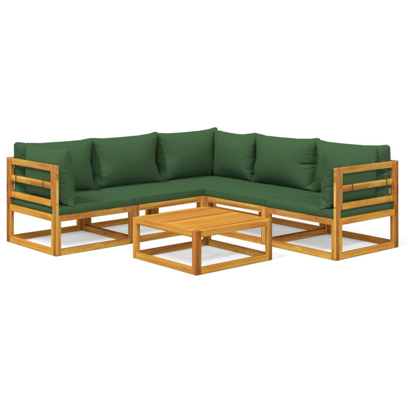 6 Piece Garden Lounge Set with Green Cushions Solid Wood Payday Deals