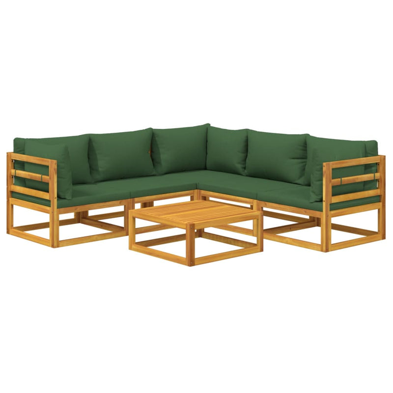 6 Piece Garden Lounge Set with Green Cushions Solid Wood Payday Deals