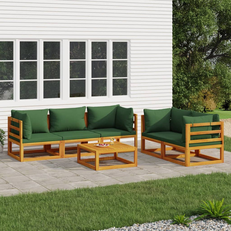 6 Piece Garden Lounge Set with Green Cushions Solid Wood Payday Deals