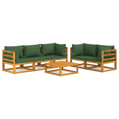 6 Piece Garden Lounge Set with Green Cushions Solid Wood Payday Deals