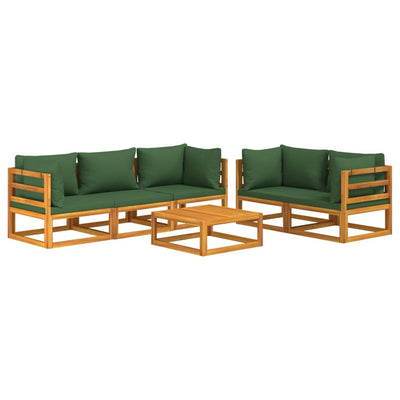 6 Piece Garden Lounge Set with Green Cushions Solid Wood Payday Deals