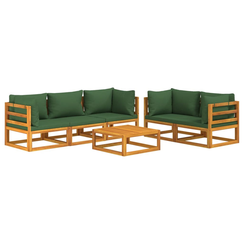 6 Piece Garden Lounge Set with Green Cushions Solid Wood Payday Deals