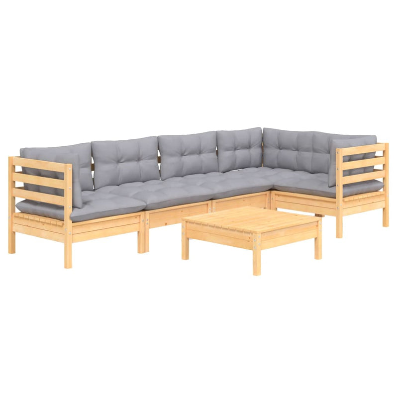6 Piece Garden Lounge Set with Grey Cushions Pinewood Payday Deals