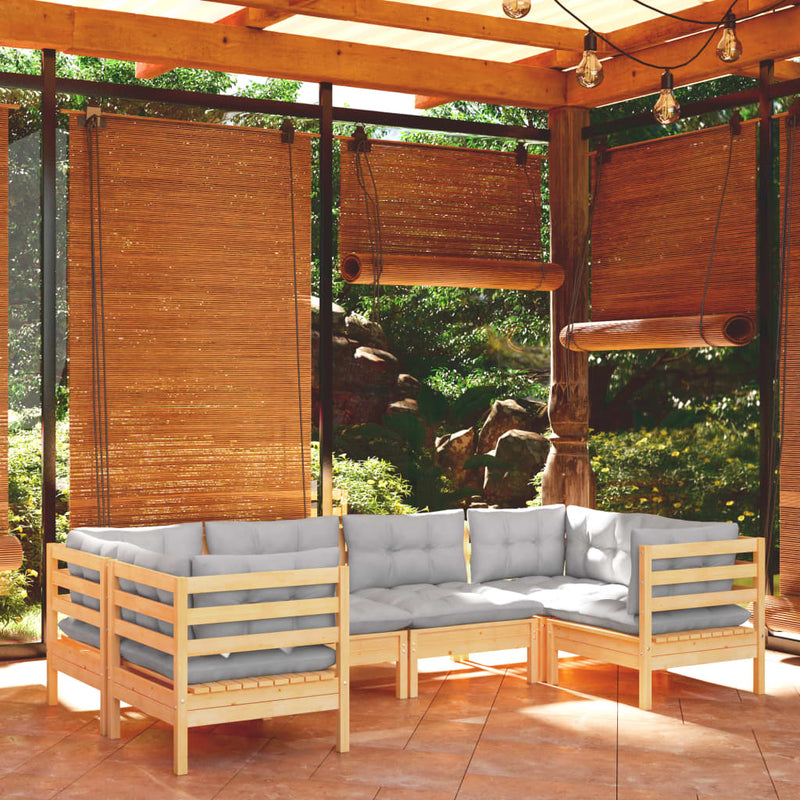6 Piece Garden Lounge Set with Grey Cushions Pinewood Payday Deals