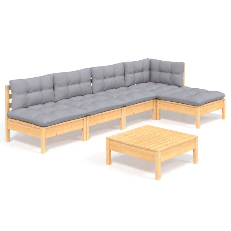 6 Piece Garden Lounge Set with Grey Cushions Pinewood Payday Deals