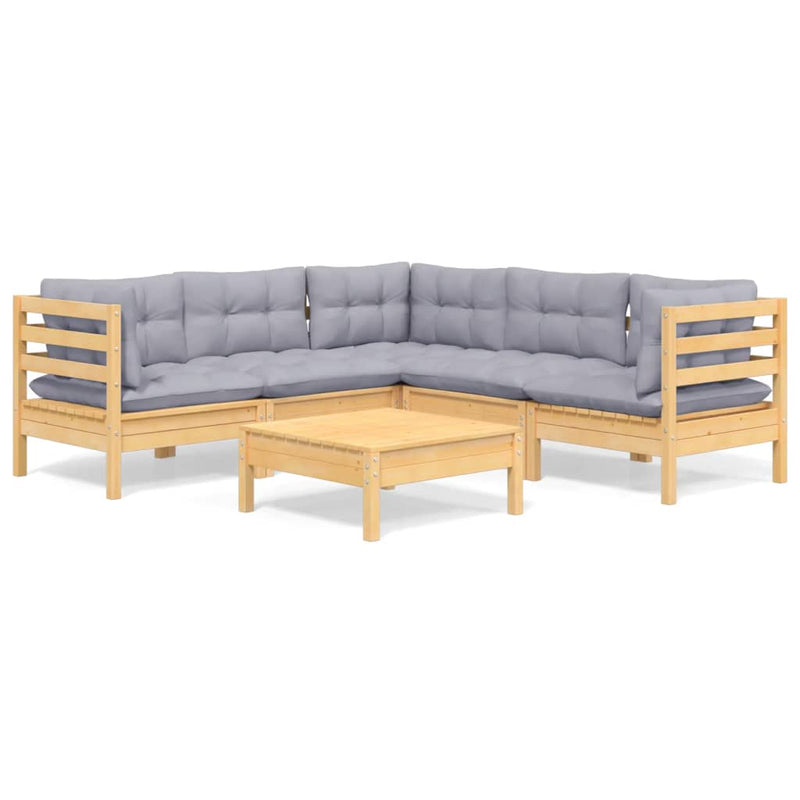6 Piece Garden Lounge Set with Grey Cushions Solid Pinewood Payday Deals