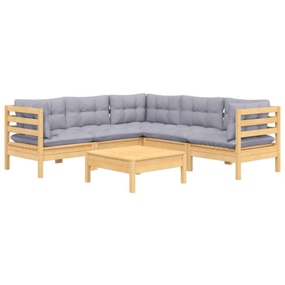 6 Piece Garden Lounge Set with Grey Cushions Solid Pinewood Payday Deals