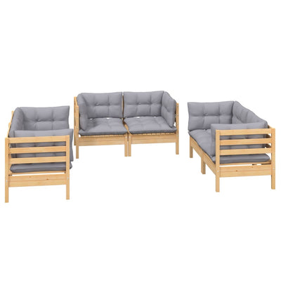 6 Piece Garden Lounge Set with Grey Cushions Solid Pinewood Payday Deals