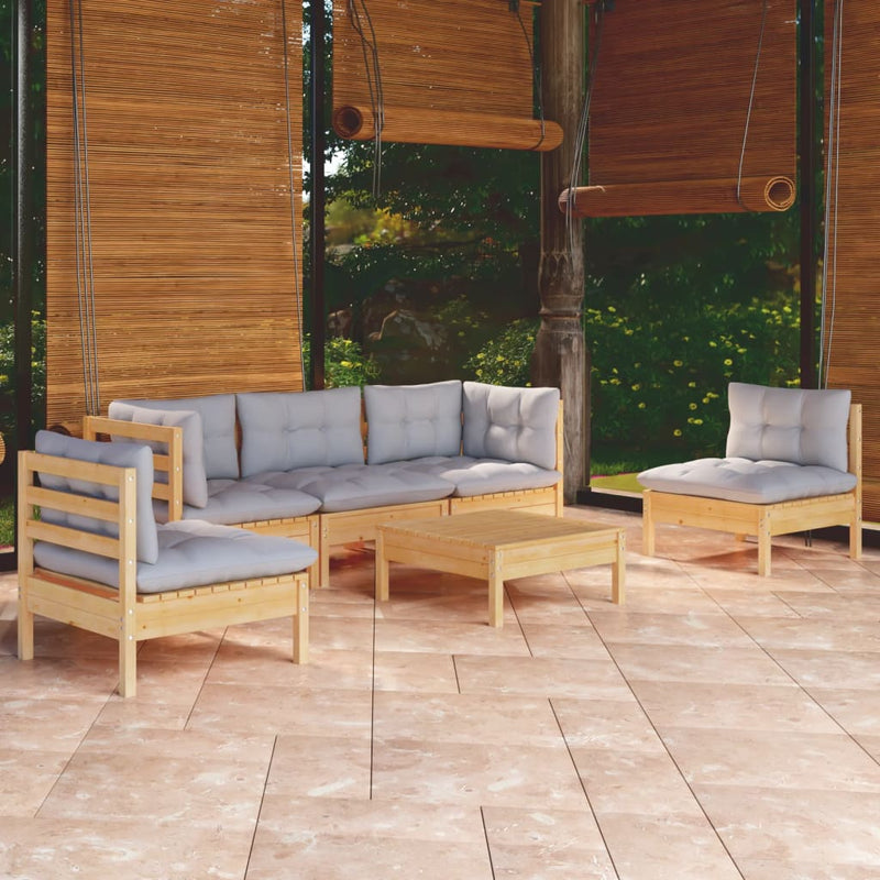 6 Piece Garden Lounge Set with Grey Cushions Solid Pinewood Payday Deals