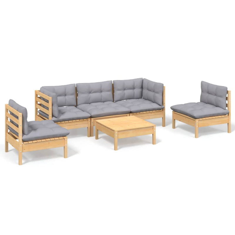 6 Piece Garden Lounge Set with Grey Cushions Solid Pinewood Payday Deals