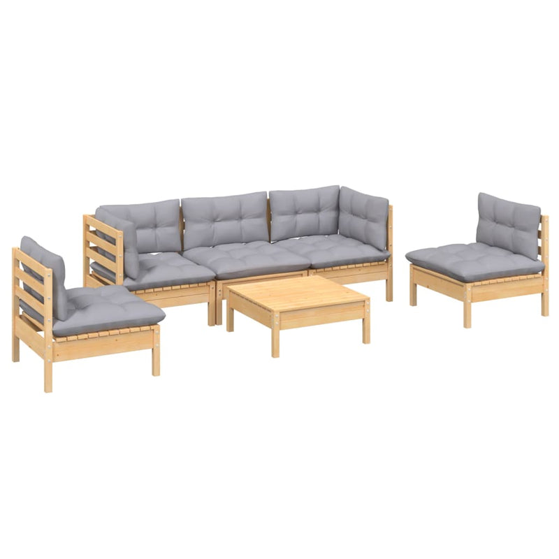 6 Piece Garden Lounge Set with Grey Cushions Solid Pinewood Payday Deals