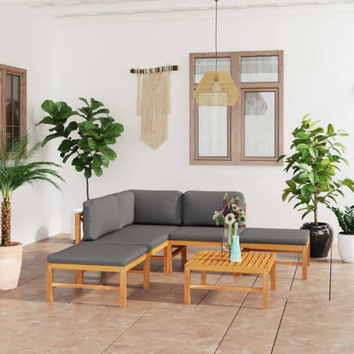 6 Piece Garden Lounge Set with Grey Cushions Solid Teak Wood Payday Deals