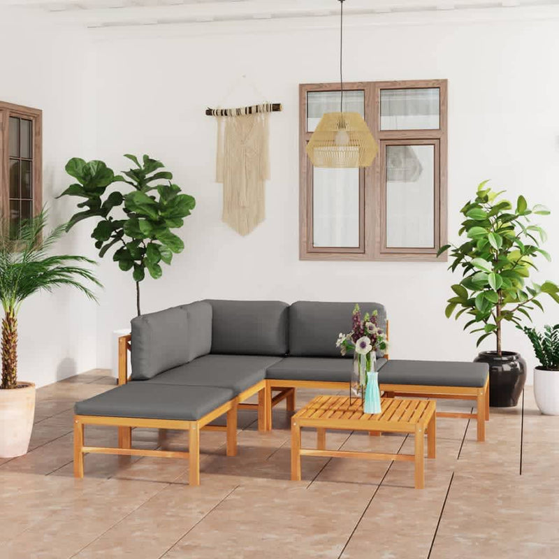 6 Piece Garden Lounge Set with Grey Cushions Solid Teak Wood Payday Deals