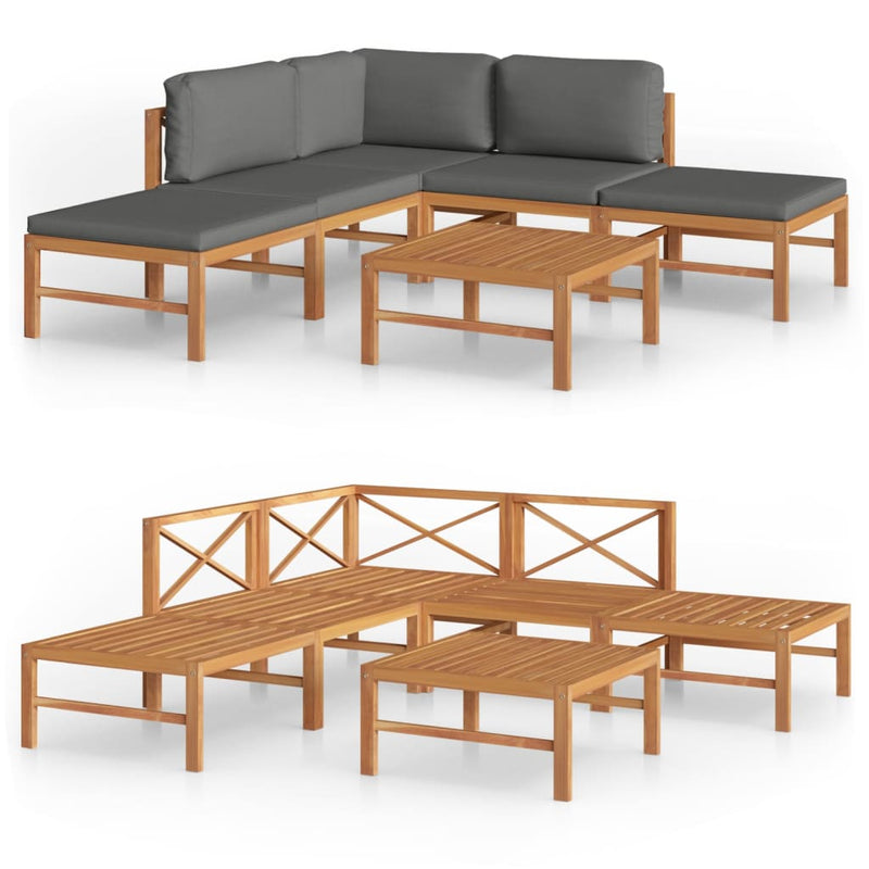 6 Piece Garden Lounge Set with Grey Cushions Solid Teak Wood Payday Deals