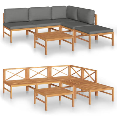6 Piece Garden Lounge Set with Grey Cushions Solid Teak Wood Payday Deals