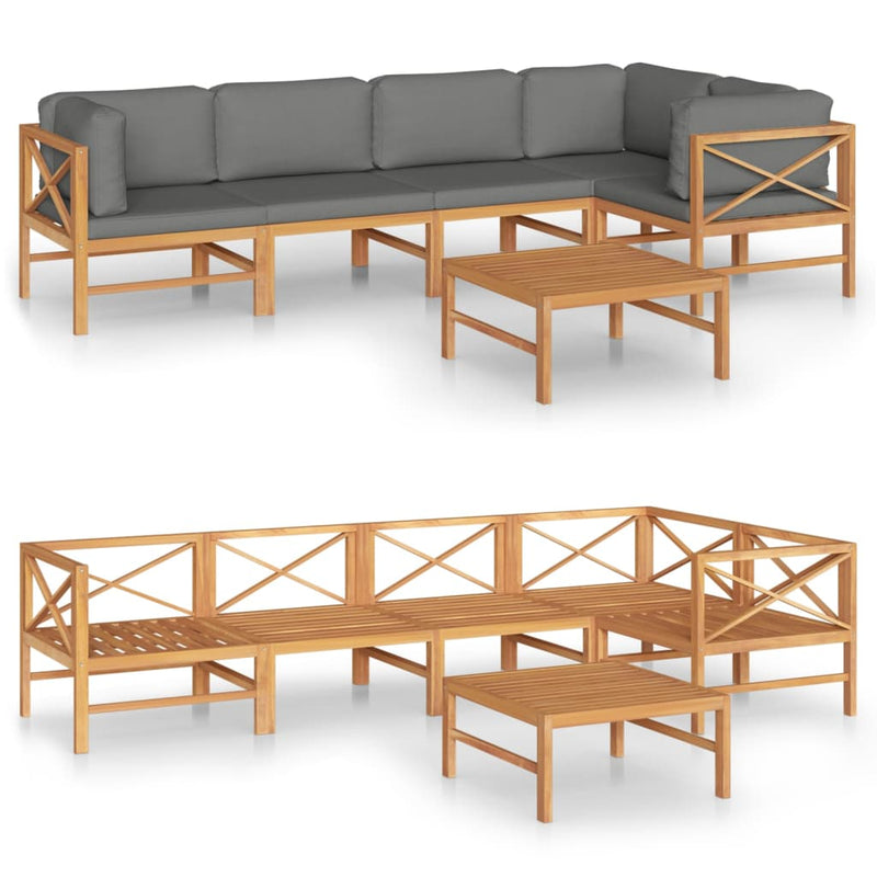 6 Piece Garden Lounge Set with Grey Cushions Solid Teak Wood Payday Deals