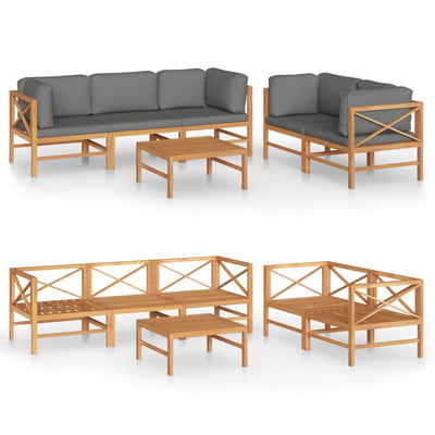 6 Piece Garden Lounge Set with Grey Cushions Solid Teak Wood Payday Deals