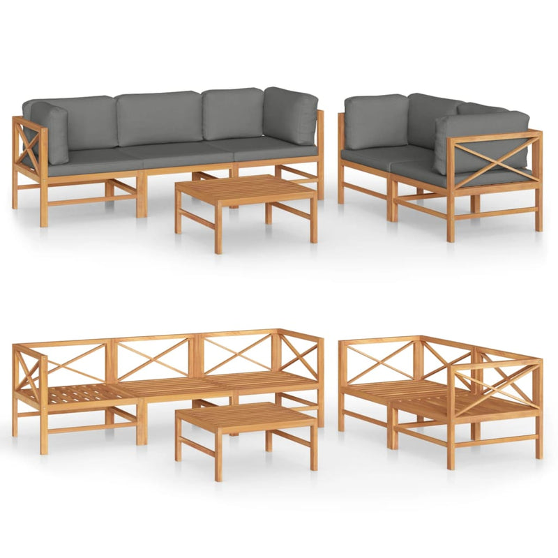 6 Piece Garden Lounge Set with Grey Cushions Solid Teak Wood Payday Deals