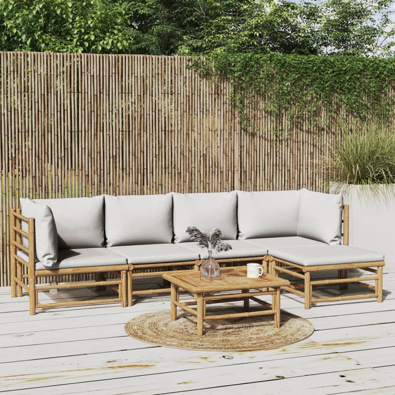 6 Piece Garden Lounge Set with Light Grey Cushions Bamboo Payday Deals