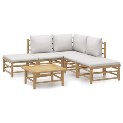 6 Piece Garden Lounge Set with Light Grey Cushions Bamboo Payday Deals
