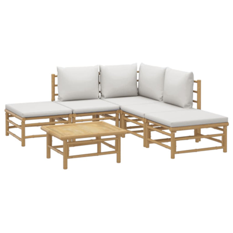 6 Piece Garden Lounge Set with Light Grey Cushions Bamboo Payday Deals