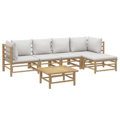 6 Piece Garden Lounge Set with Light Grey Cushions Bamboo Payday Deals