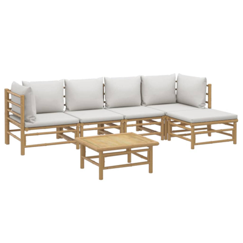 6 Piece Garden Lounge Set with Light Grey Cushions Bamboo Payday Deals