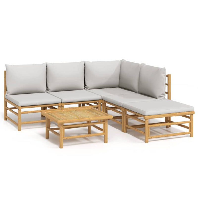 6 Piece Garden Lounge Set with Light Grey Cushions Bamboo Payday Deals