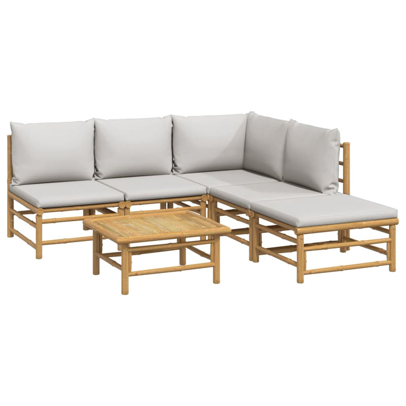 6 Piece Garden Lounge Set with Light Grey Cushions Bamboo Payday Deals