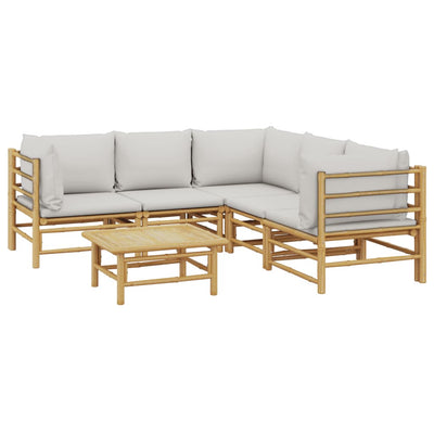 6 Piece Garden Lounge Set with Light Grey Cushions Bamboo Payday Deals