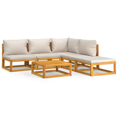 6 Piece Garden Lounge Set with Light Grey Cushions Solid Wood Payday Deals