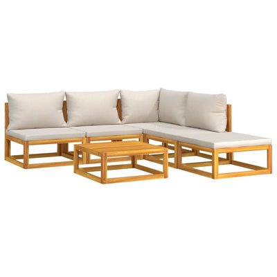 6 Piece Garden Lounge Set with Light Grey Cushions Solid Wood Payday Deals