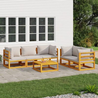 6 Piece Garden Lounge Set with Light Grey Cushions Solid Wood