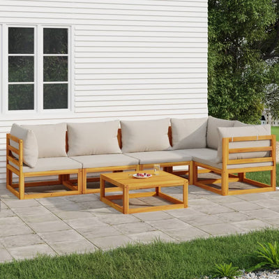 6 Piece Garden Lounge Set with Light Grey Cushions Solid Wood