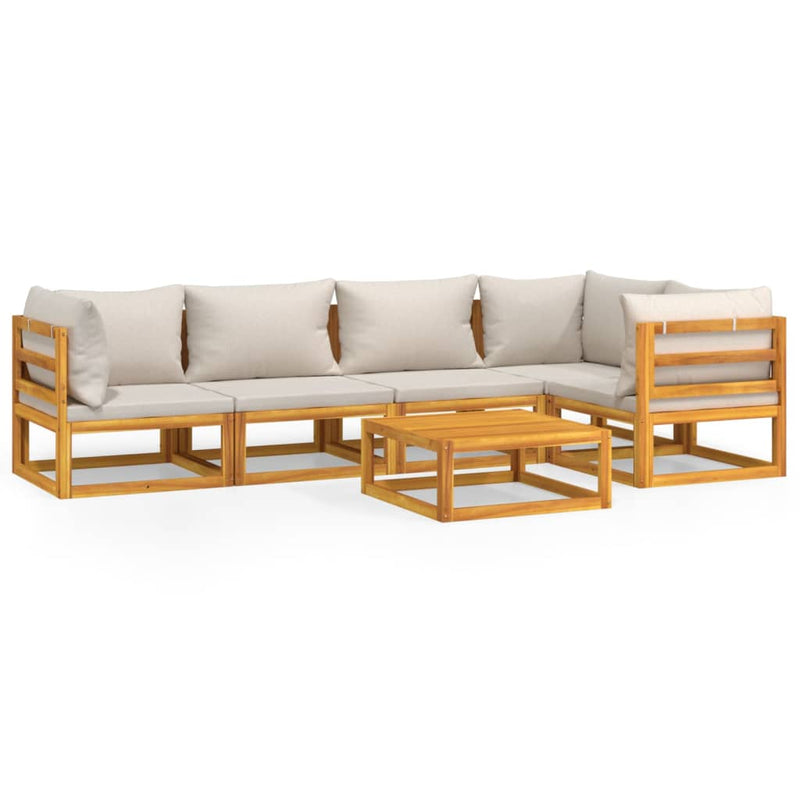 6 Piece Garden Lounge Set with Light Grey Cushions Solid Wood Payday Deals