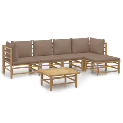 6 Piece Garden Lounge Set with Taupe Cushions  Bamboo Payday Deals