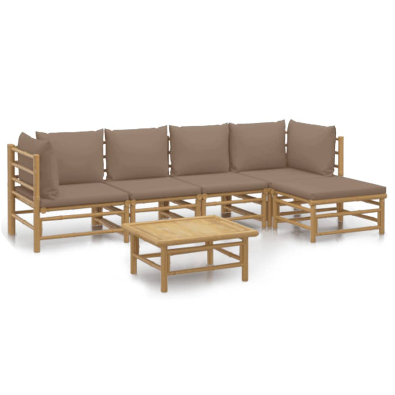 6 Piece Garden Lounge Set with Taupe Cushions  Bamboo Payday Deals