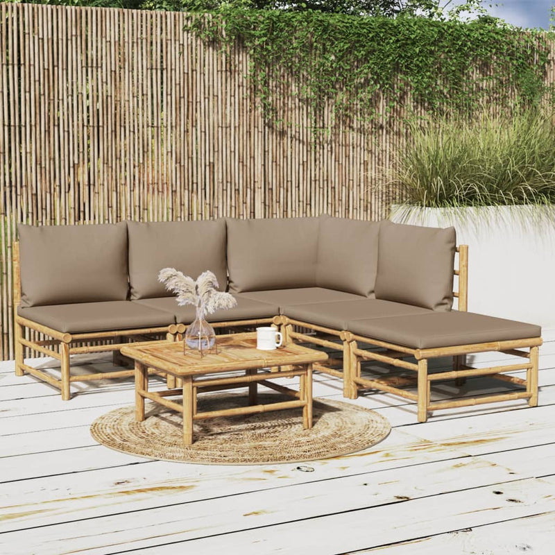 6 Piece Garden Lounge Set with Taupe Cushions  Bamboo Payday Deals