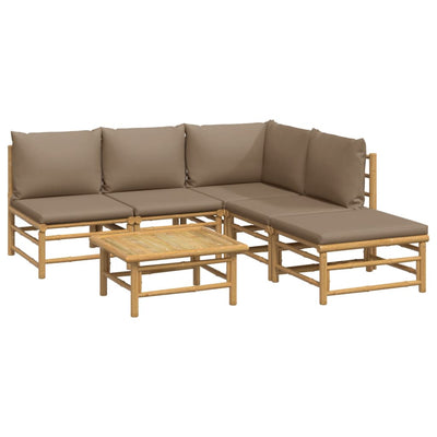 6 Piece Garden Lounge Set with Taupe Cushions  Bamboo Payday Deals