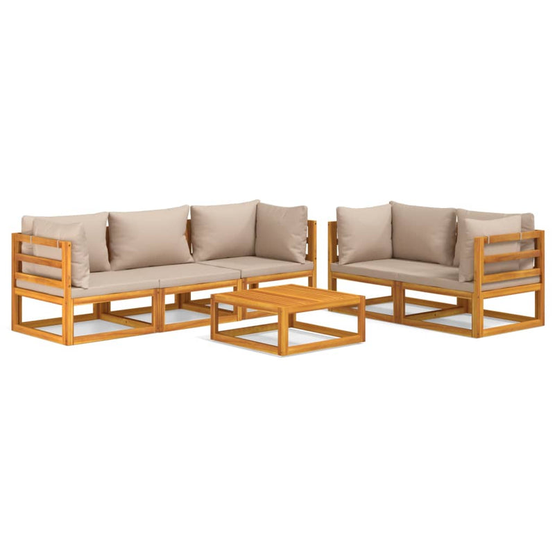6 Piece Garden Lounge Set with Taupe Cushions Solid Wood Payday Deals